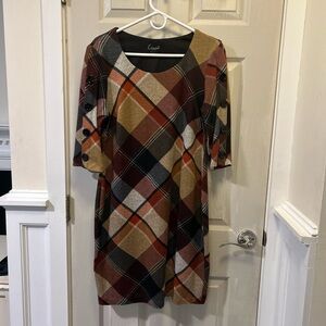 Connected Apparel women’s dress brown plaid sheath